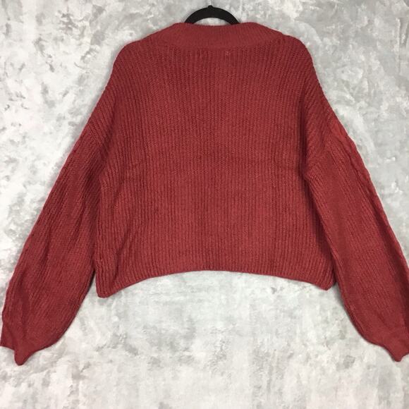 BP Women’s Red Pomegranate Cropped Cable Knit Sweater Balloon Sleeve Size L NWT - Picture 4 of 8